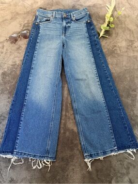 GAP Two-Tone Blue Wide Leg High Rise Stride Jeans Sz 2